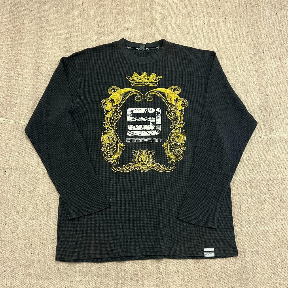 Vintage Sean John Thermal Shirt Mens XL Black 2000s Y2K Long Sleeve